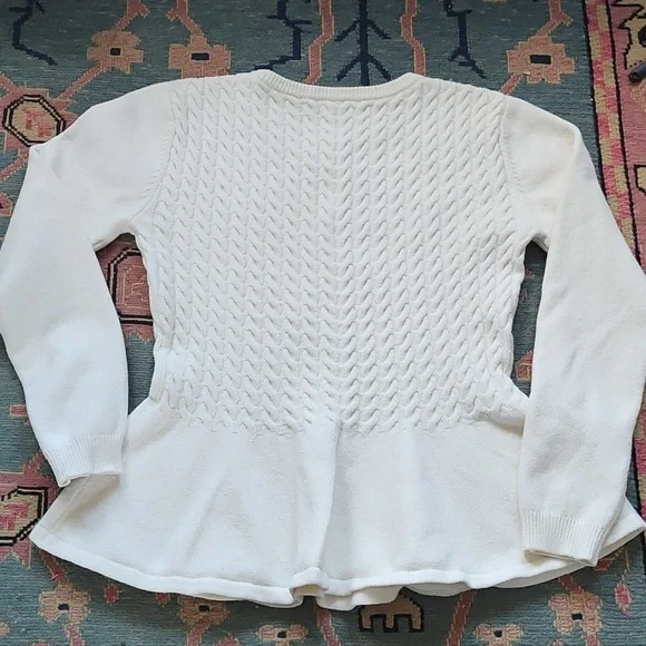 Ted Baker Mereda Cable Knit Peplum Sweater In Ivory Size 5 - Picture 6 of 7